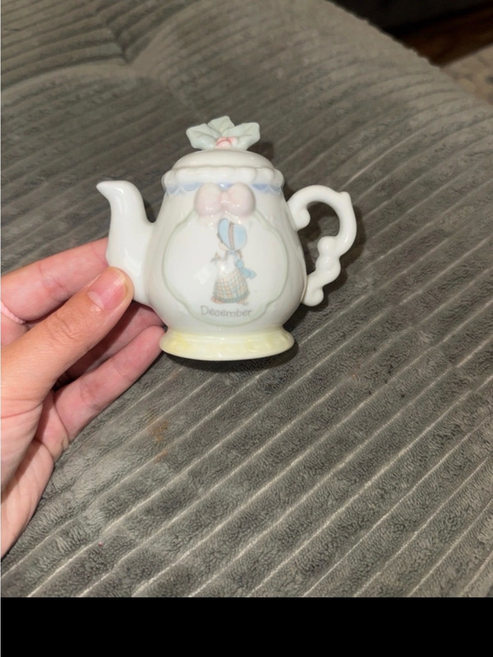 Precious Moments Pastel Mini Teapot Figurine - White with Pink & Blue Accents